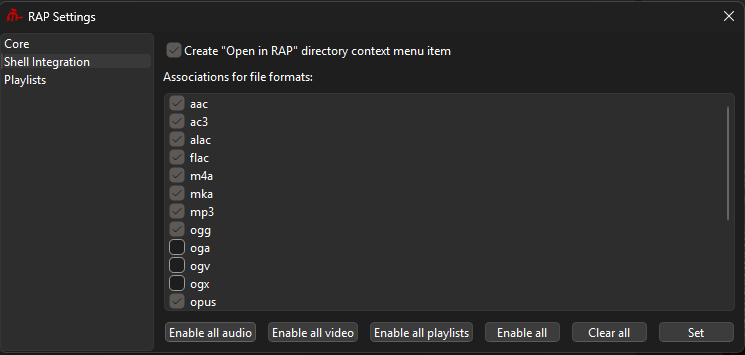 Shell Integration Settings