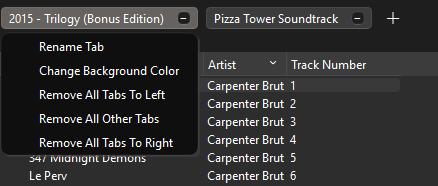 Меню вкладки