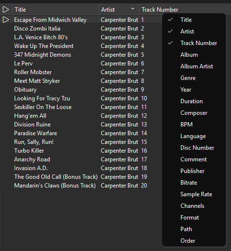 Меню заголовка
